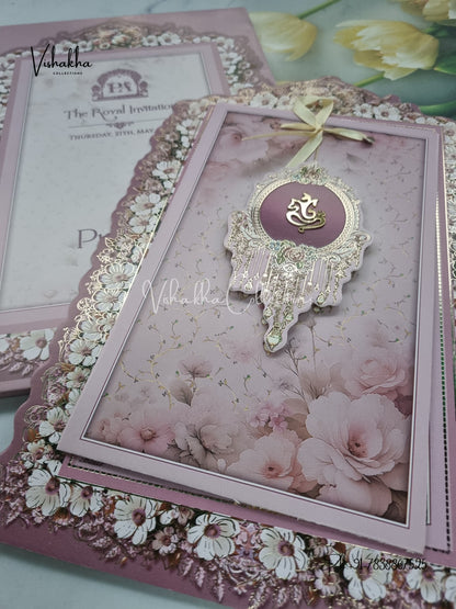 Semi Box Flower Hindu Muslim Christian Sikh invitation Cards CR-8045