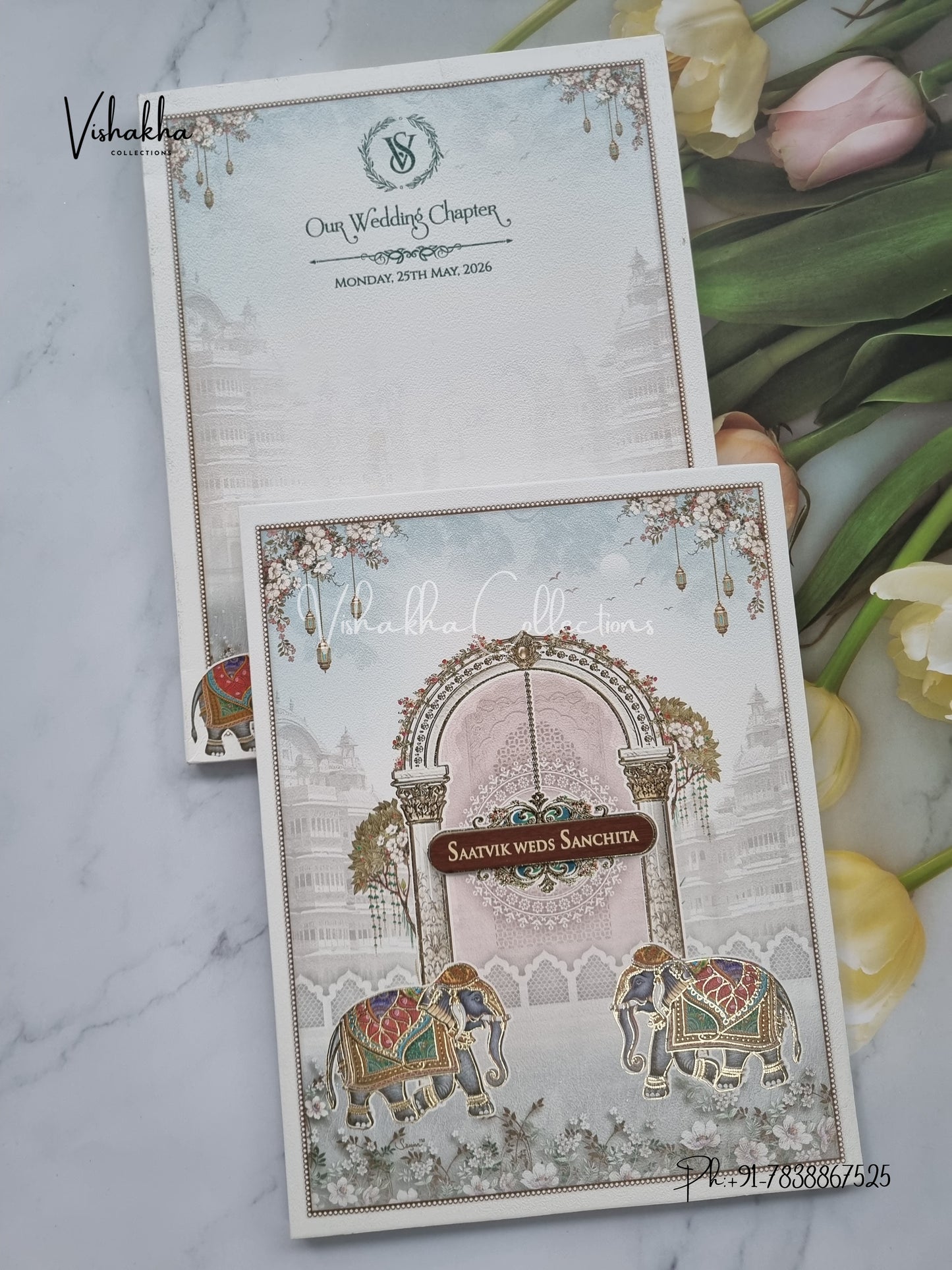 Semi Box Hathi Hindu Sikh invitation Cards CR-8054