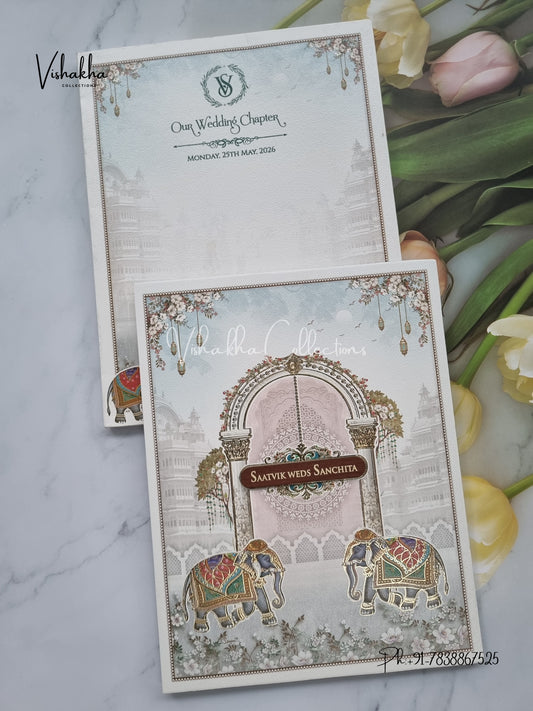 Semi Box Hathi Hindu Sikh invitation Cards CR-8054