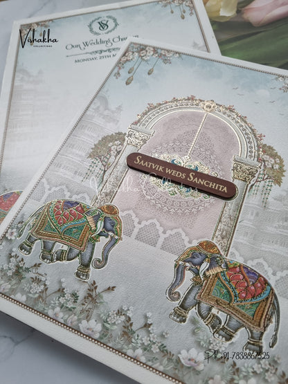 Semi Box Hathi Hindu Sikh invitation Cards CR-8054