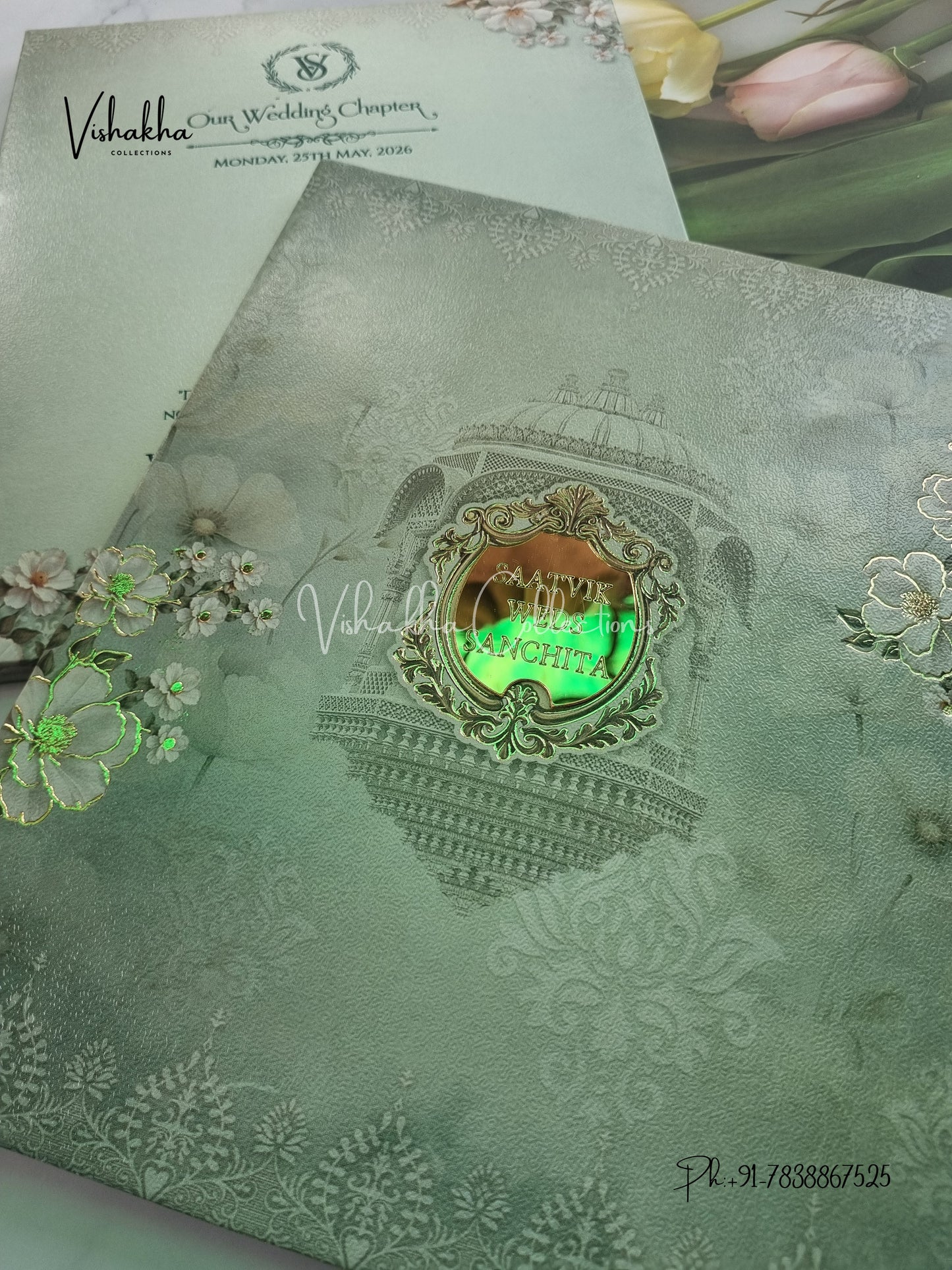 Semi Box Flower Hindu Muslim Christian Sikh invitation Cards CR-8055