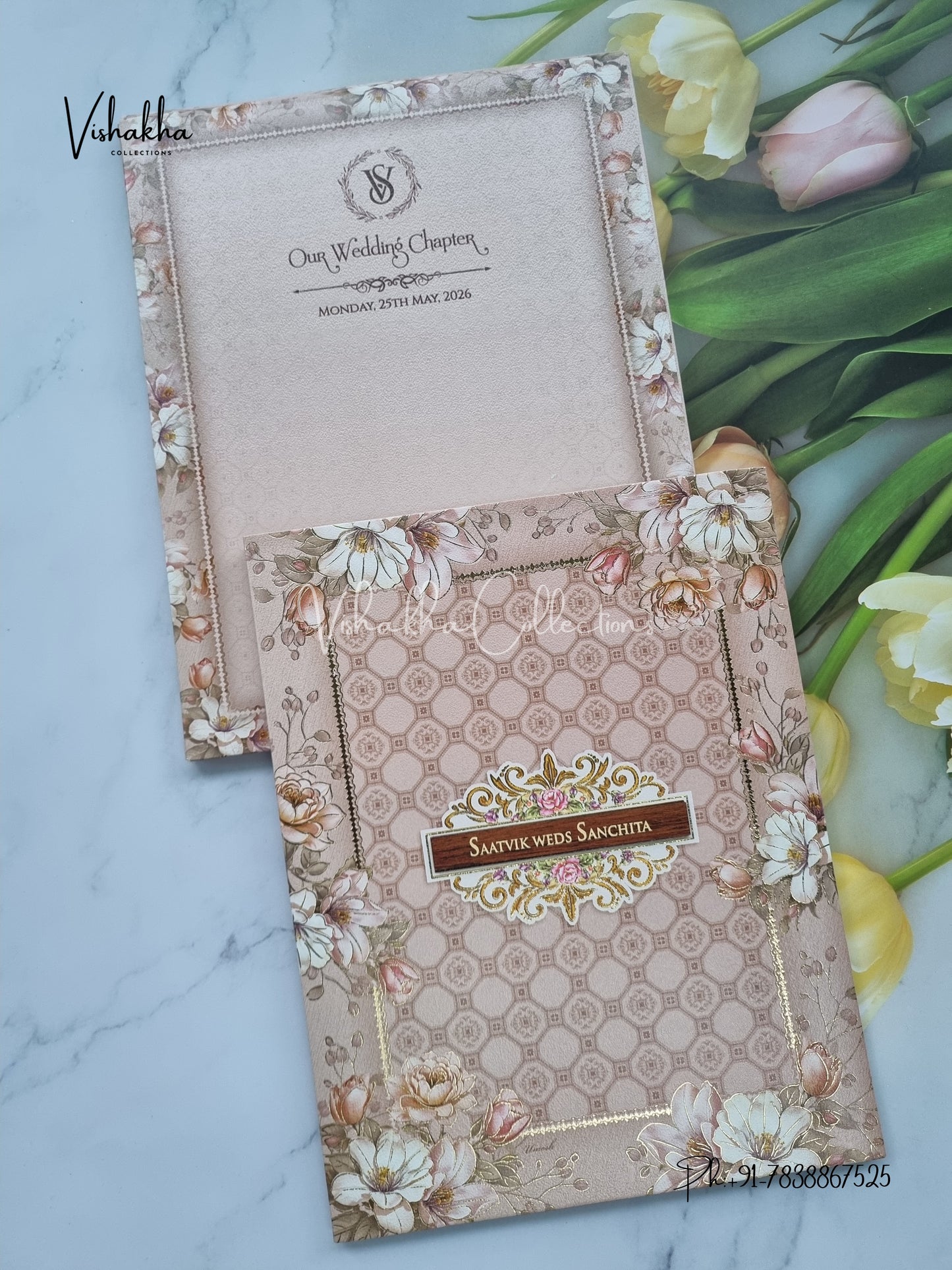 Semi Box Flower Hindu Muslim Christian Sikh invitation Cards CR-8056