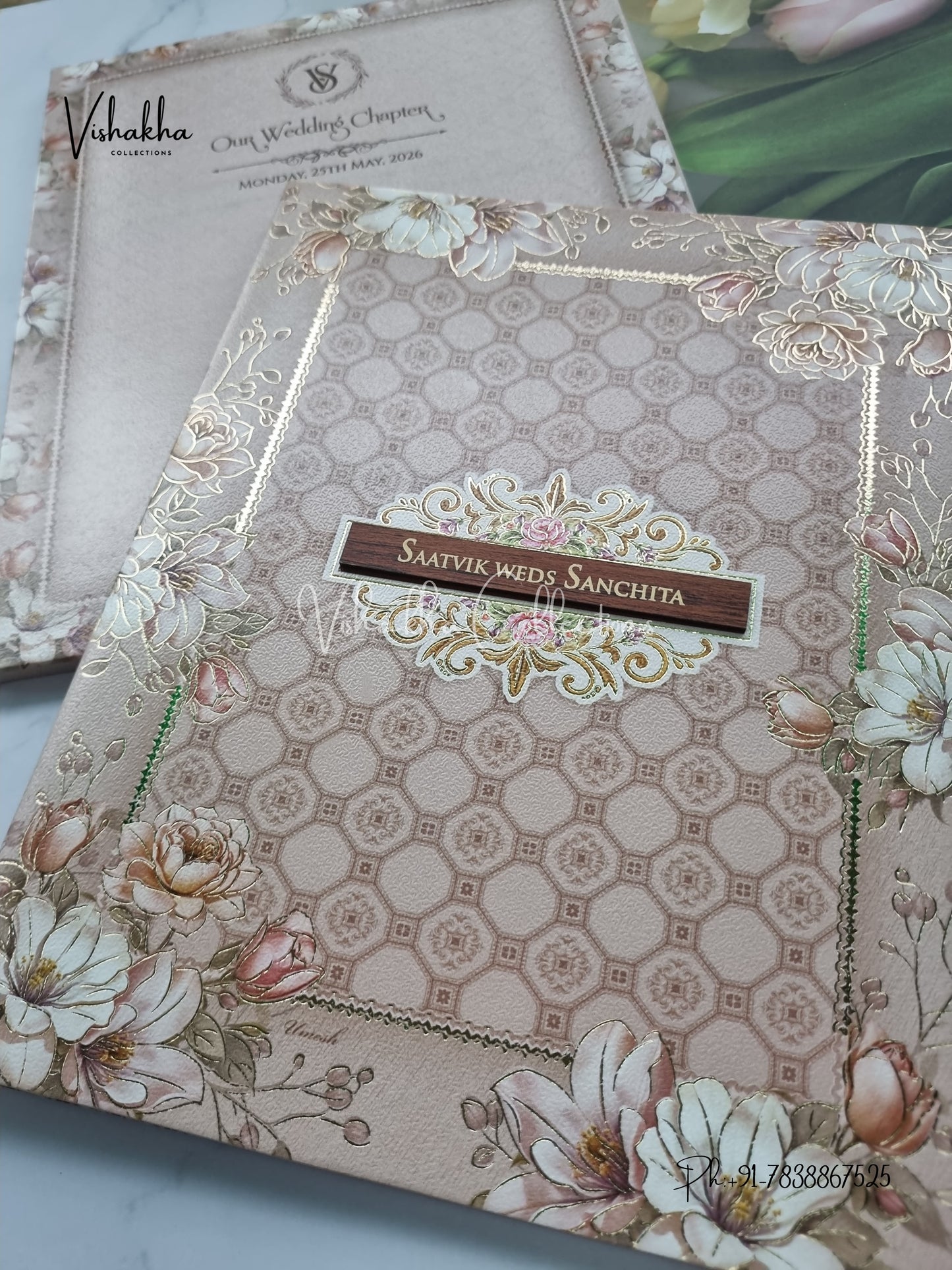 Semi Box Flower Hindu Muslim Christian Sikh invitation Cards CR-8056