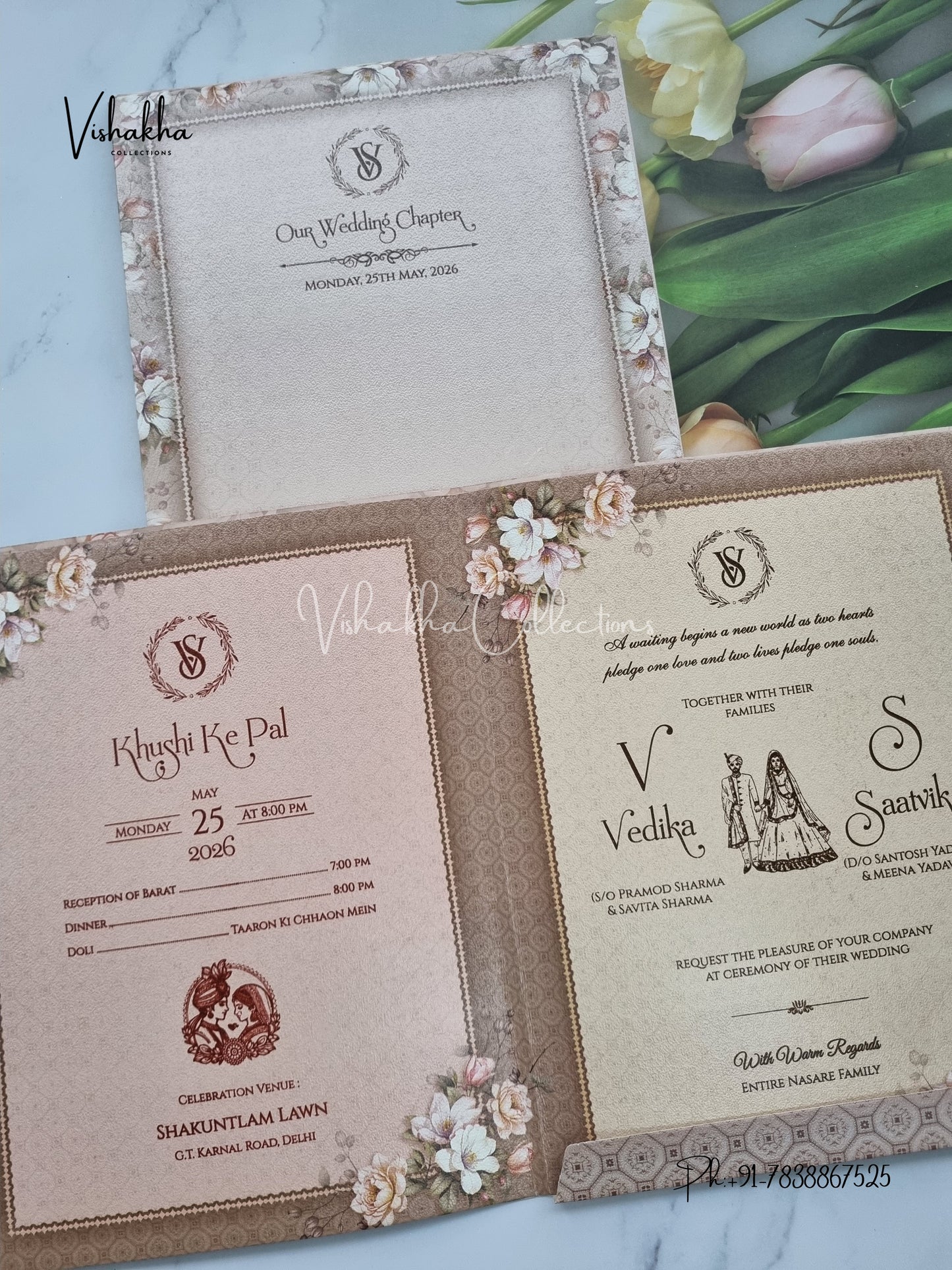 Semi Box Flower Hindu Muslim Christian Sikh invitation Cards CR-8056