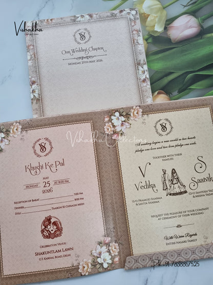 Semi Box Flower Hindu Muslim Christian Sikh invitation Cards CR-8056