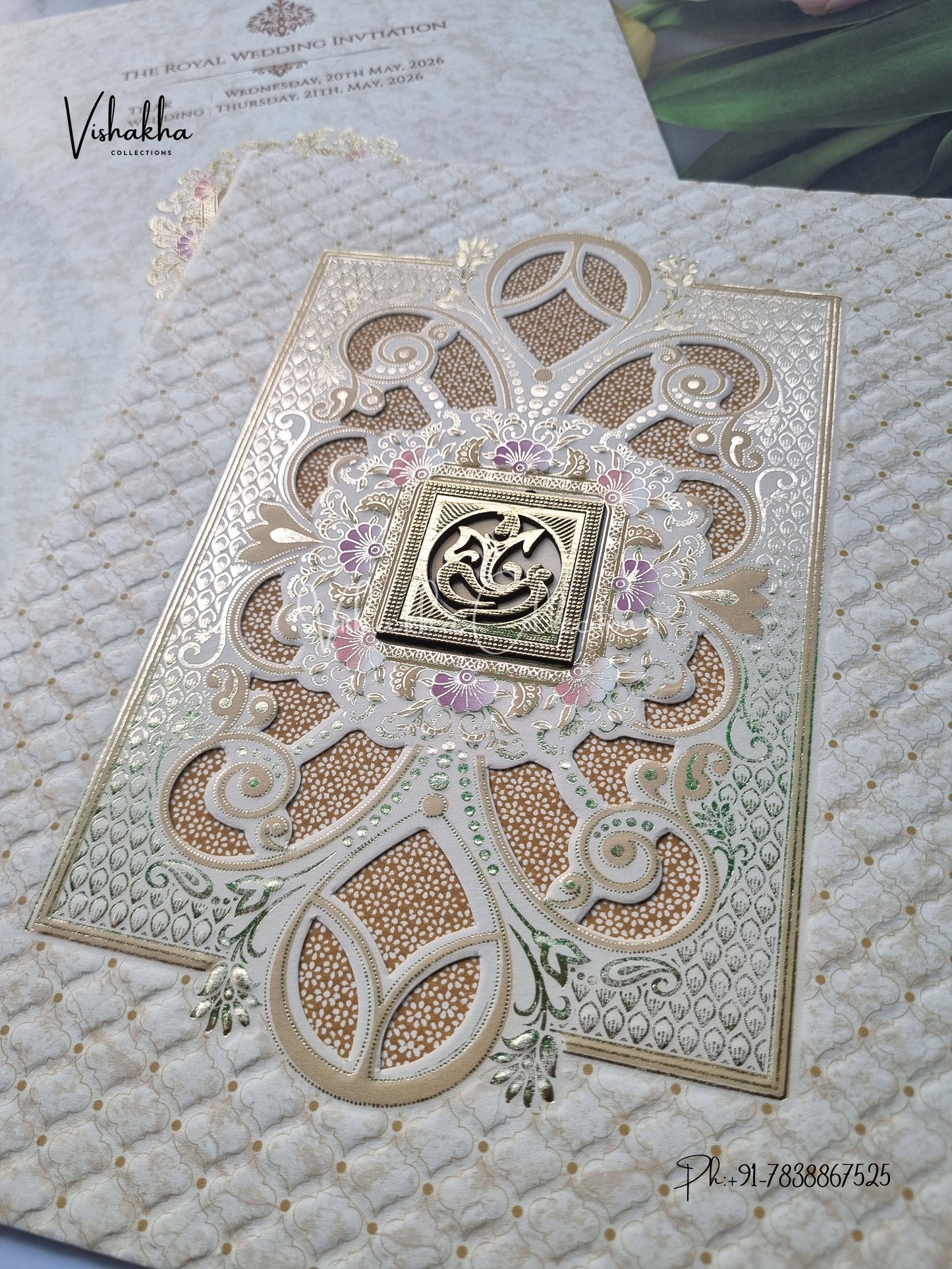 Flower Hindu Muslim Christian Sikh invitation Cards CR-8057