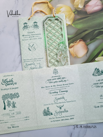 Dulah Dulhan Hindu Sikh Carry Bag invitation Cards CR-8071