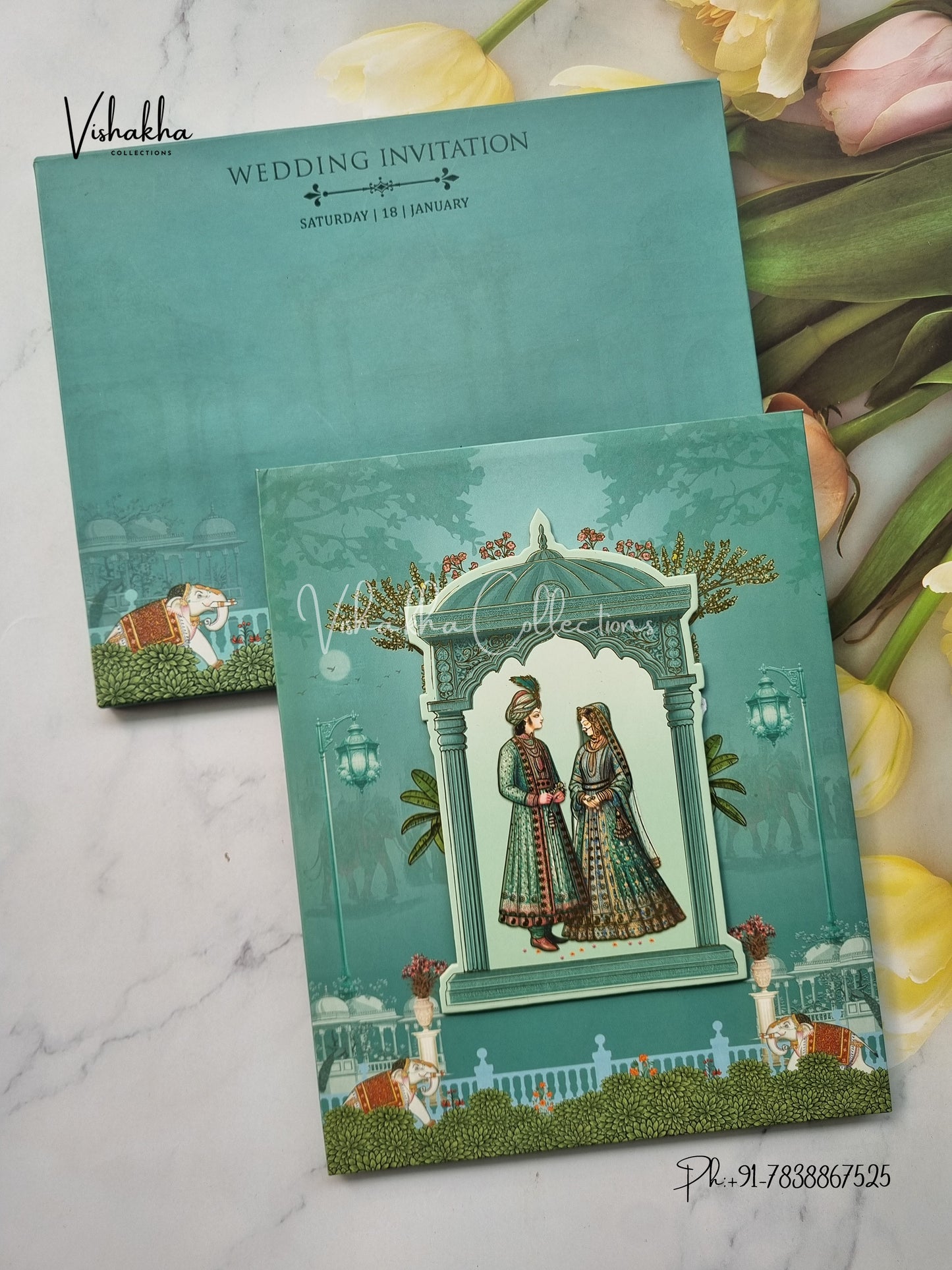 Semi Box Dulah Dulhan Hindu Sikh Padded invitation Cards EJ-5001