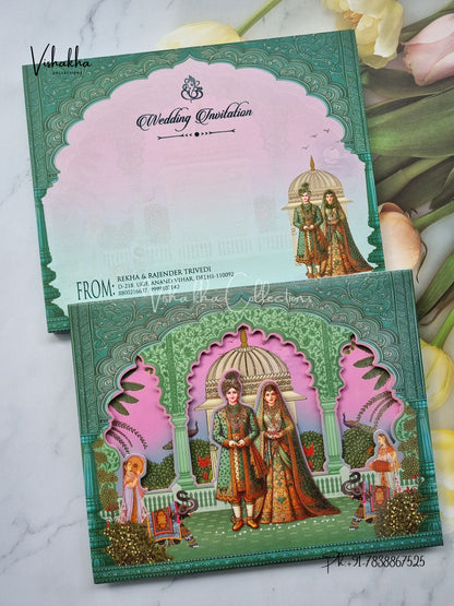 Hathi Dulah Dulhan Hindu Sikh Padded invitation Cards EJ-5003