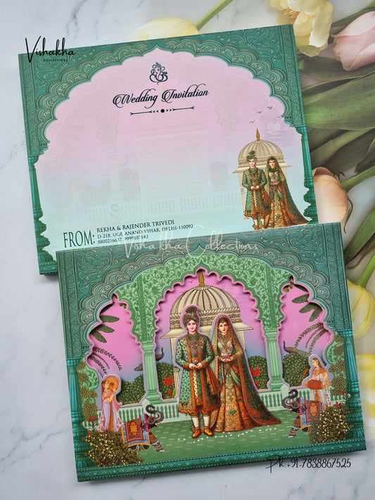 Hathi Dulah Dulhan Hindu Sikh Padded invitation Cards EJ-5003