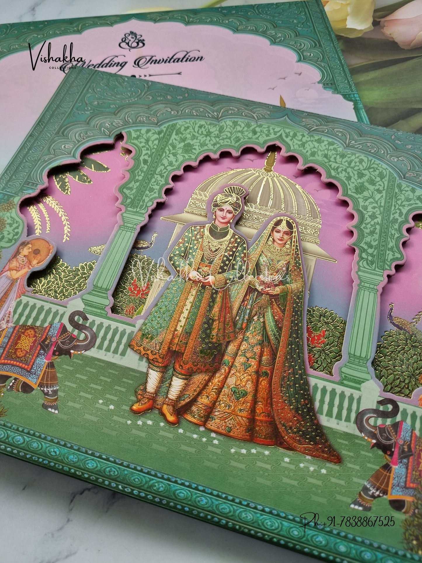 Hathi Dulah Dulhan Hindu Sikh Padded invitation Cards EJ-5003