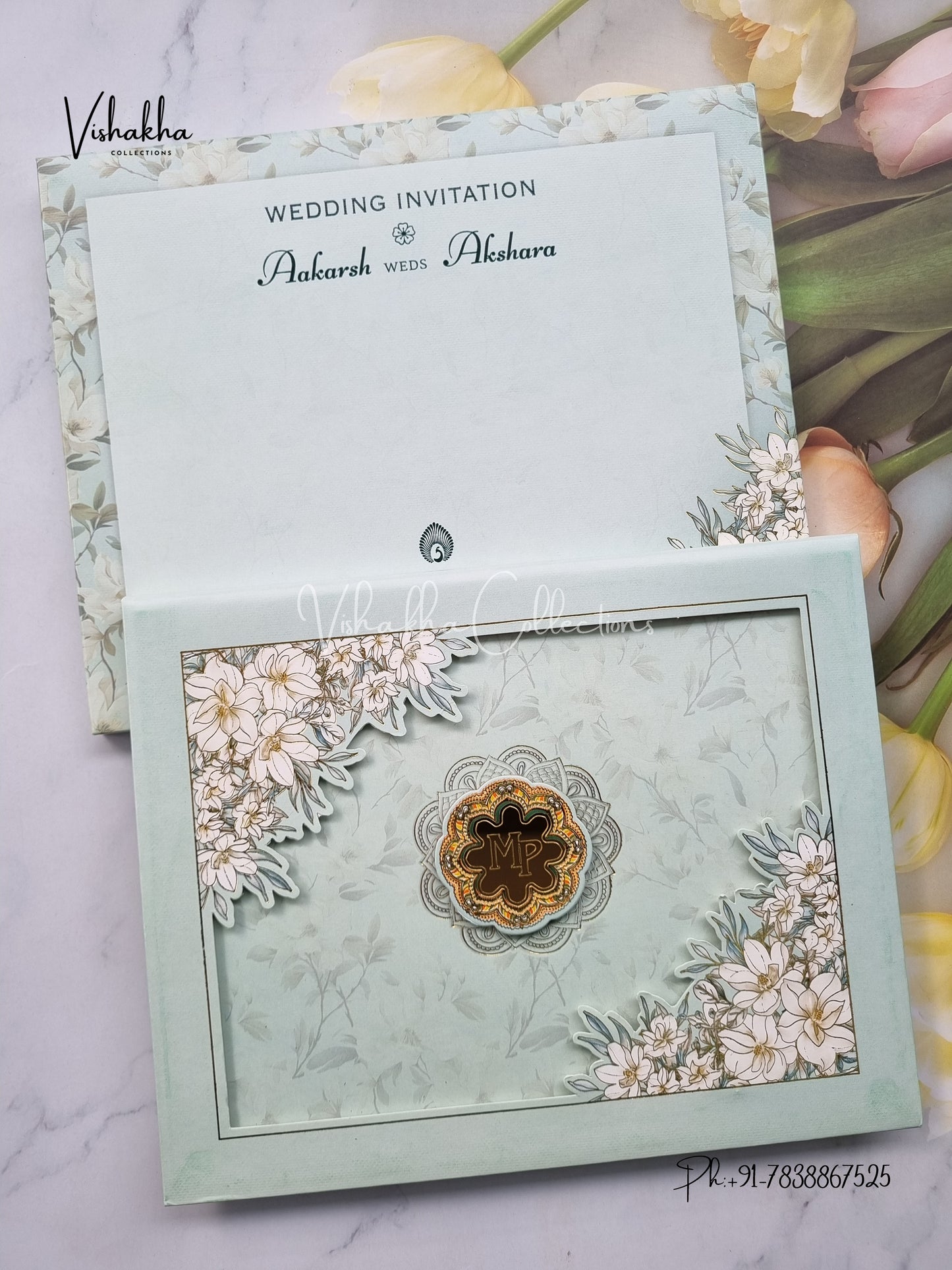 Flower Hindu Muslim Christian Sikh Padded invitation Cards EJ-5004