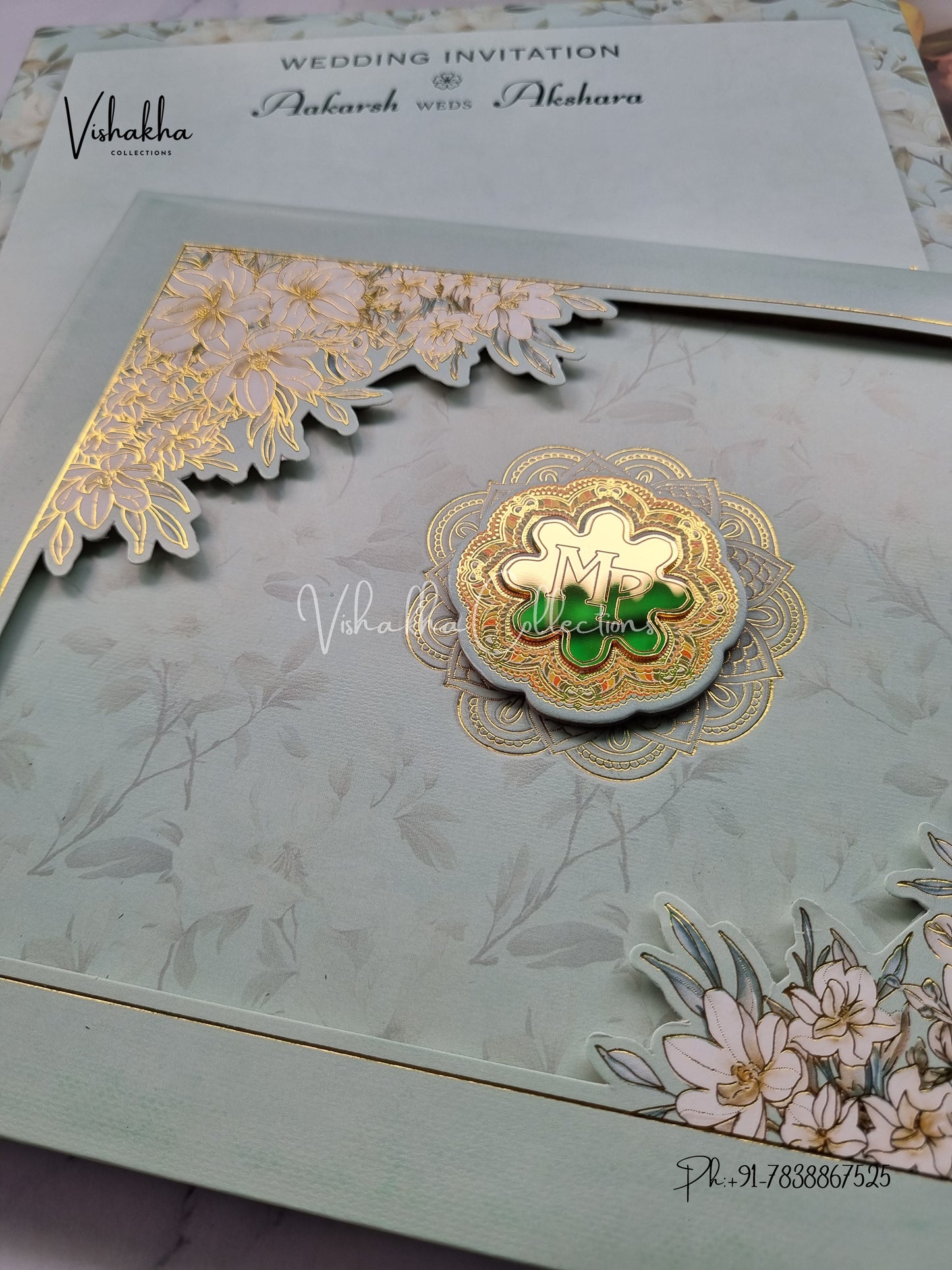 Flower Hindu Muslim Christian Sikh Padded invitation Cards EJ-5004