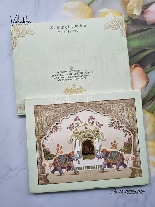 Hathi Hindu Sikh Padded invitation Cards EJ-5010