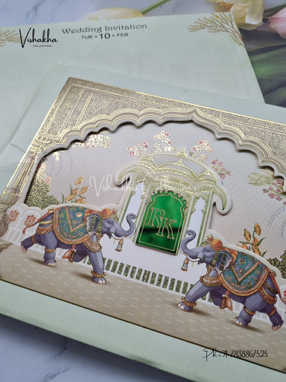 Hathi Hindu Sikh Padded invitation Cards EJ-5010