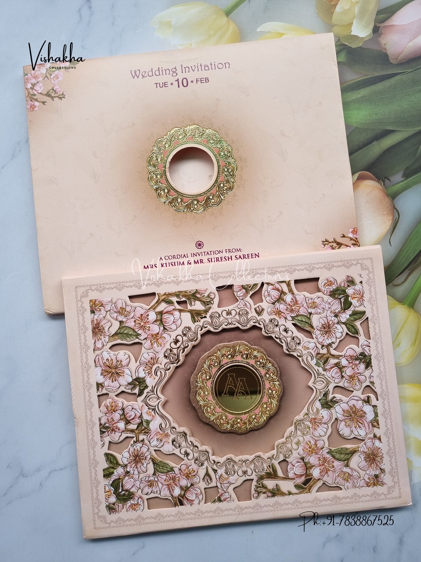 Flower Hindu Muslim Christian Sikh Padded invitation Cards EJ-5011