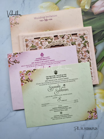 Flower Hindu Muslim Christian Sikh Padded invitation Cards EJ-5011