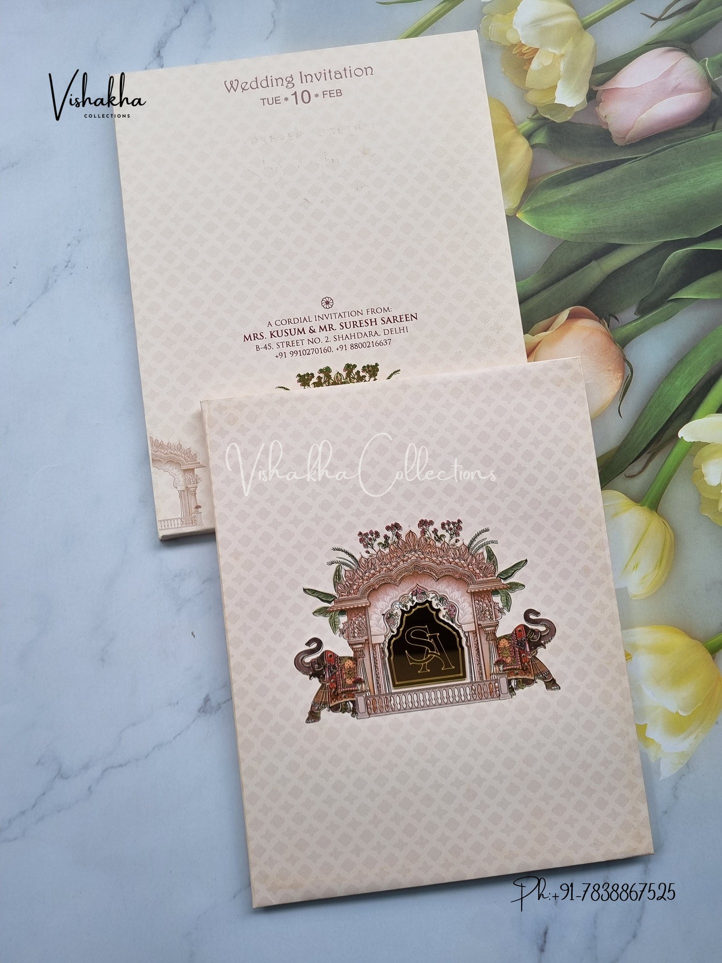 Hathi Hindu Sikh Padded invitation Cards EJ-5012