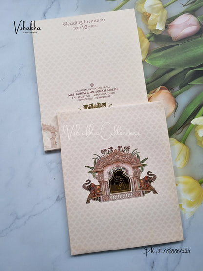 Hathi Hindu Sikh Padded invitation Cards EJ-5012