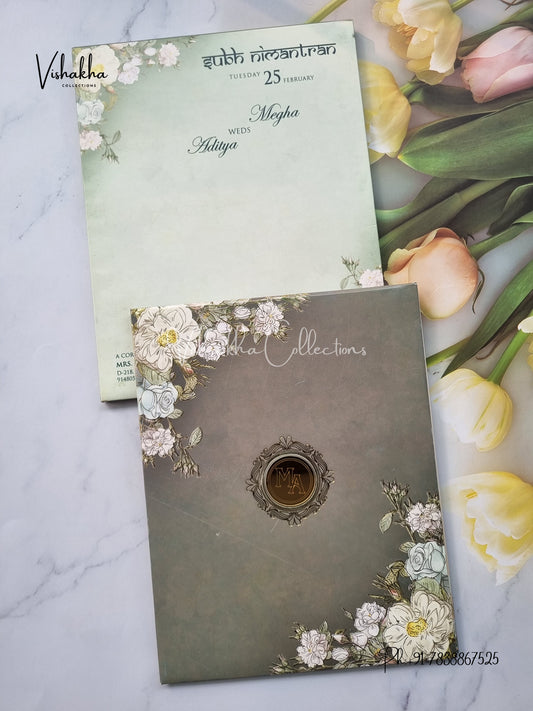 Semi Box Flower Hindu Muslim Christian Sikh Padded invitation Cards EJ-5013