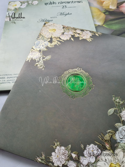 Semi Box Flower Hindu Muslim Christian Sikh Padded invitation Cards EJ-5013