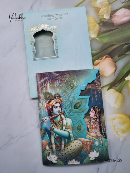 Lotus Radha Krishna Hindu invitation Cards EJ-5015