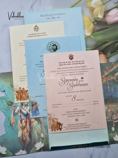 Lotus Radha Krishna Hindu invitation Cards EJ-5015