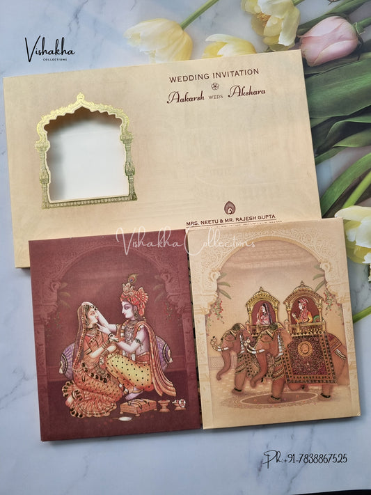 Semi Box Dulah Dulhan Double Door Hindu Sikh Padded invitation Cards EJ-5016