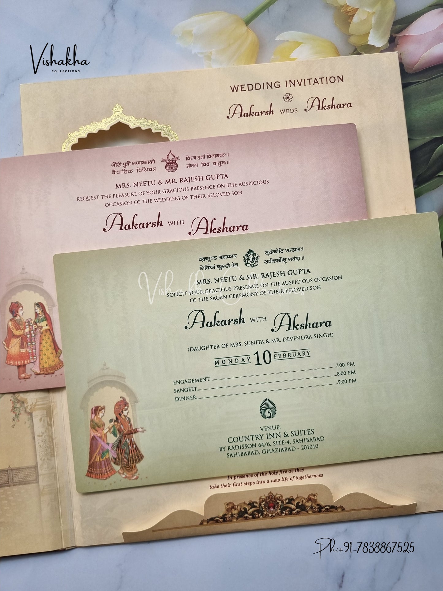 Semi Box Dulah Dulhan Double Door Hindu Sikh Padded invitation Cards EJ-5016