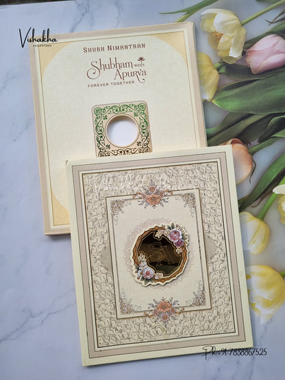 Semi Box Flower Hindu Muslim Christian Sikh Padded invitation Cards EJ-5017