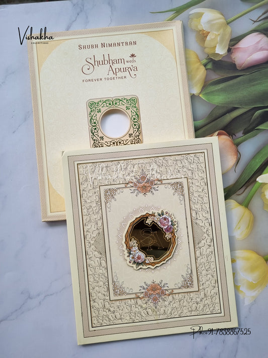 Semi Box Flower Hindu Muslim Christian Sikh Padded invitation Cards EJ-5017