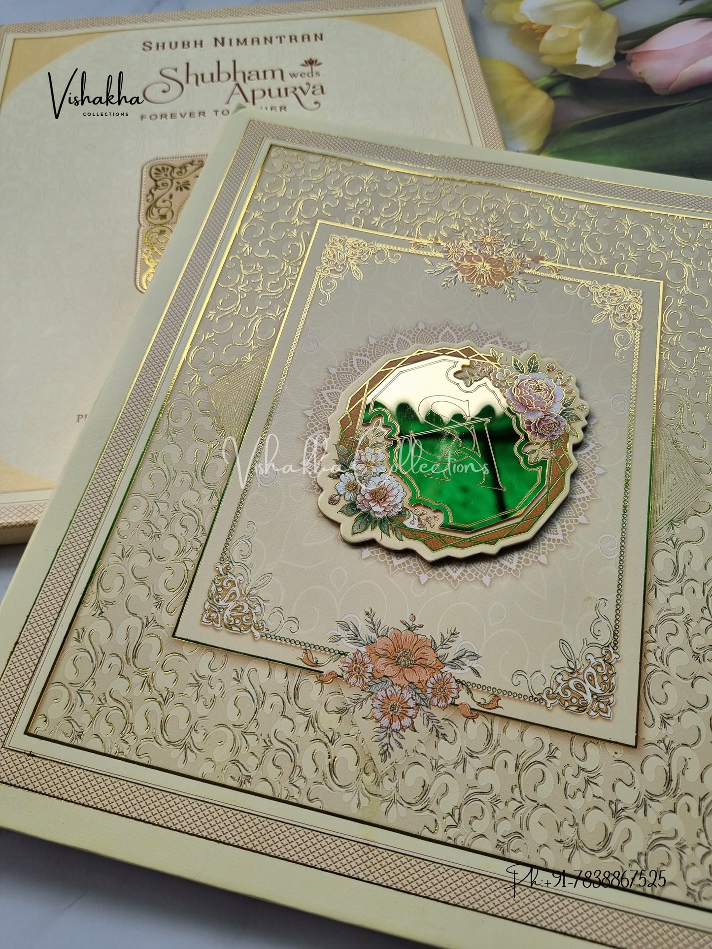 Semi Box Flower Hindu Muslim Christian Sikh Padded invitation Cards EJ-5017