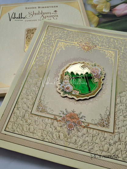 Semi Box Flower Hindu Muslim Christian Sikh Padded invitation Cards EJ-5017
