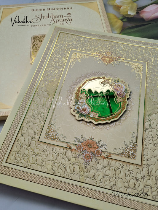 Semi Box Flower Hindu Muslim Christian Sikh Padded invitation Cards EJ-5017