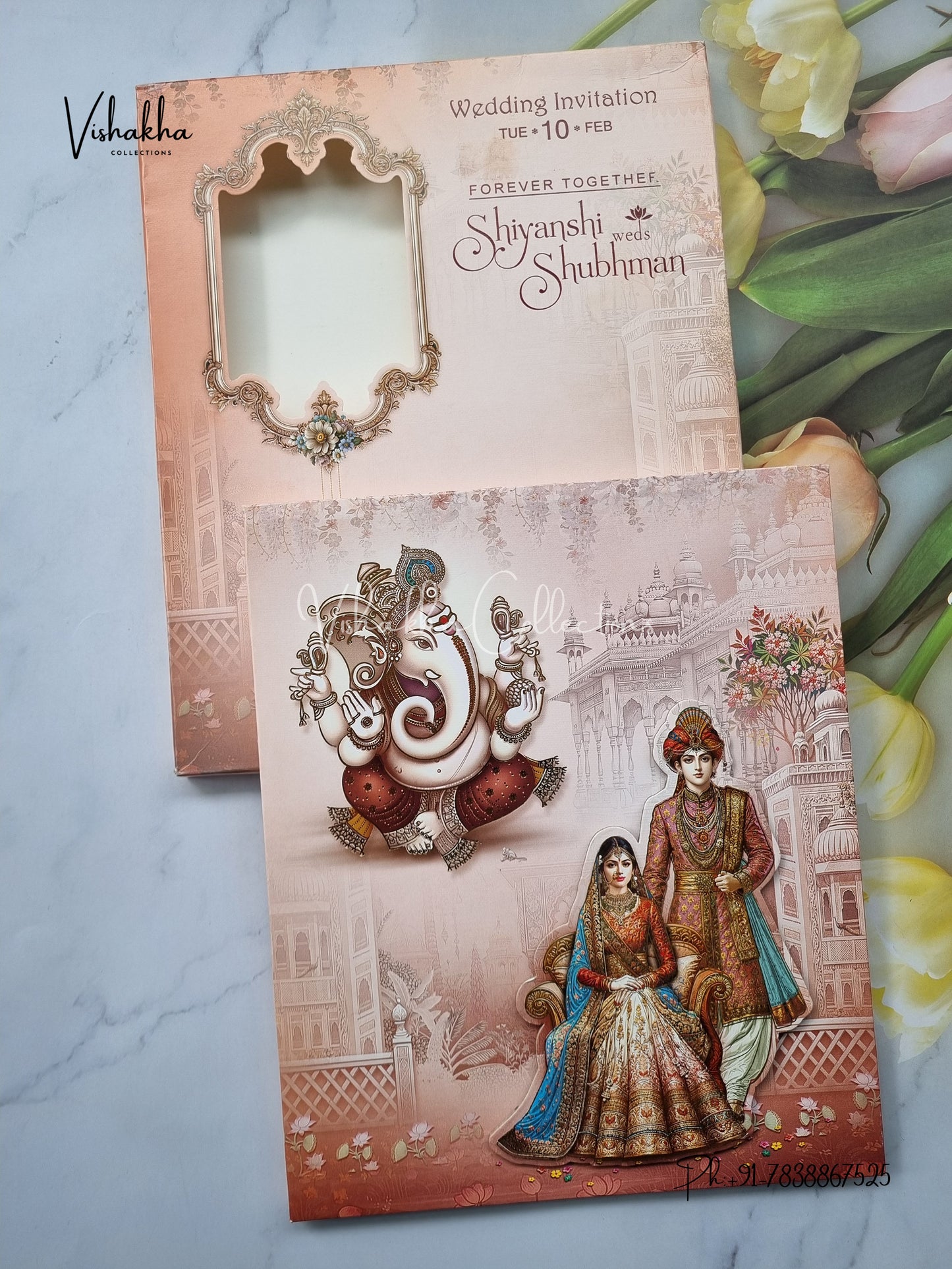 Ganesh Ji Dulah Dulhan Hindu Padded invitation Cards EJ-5018