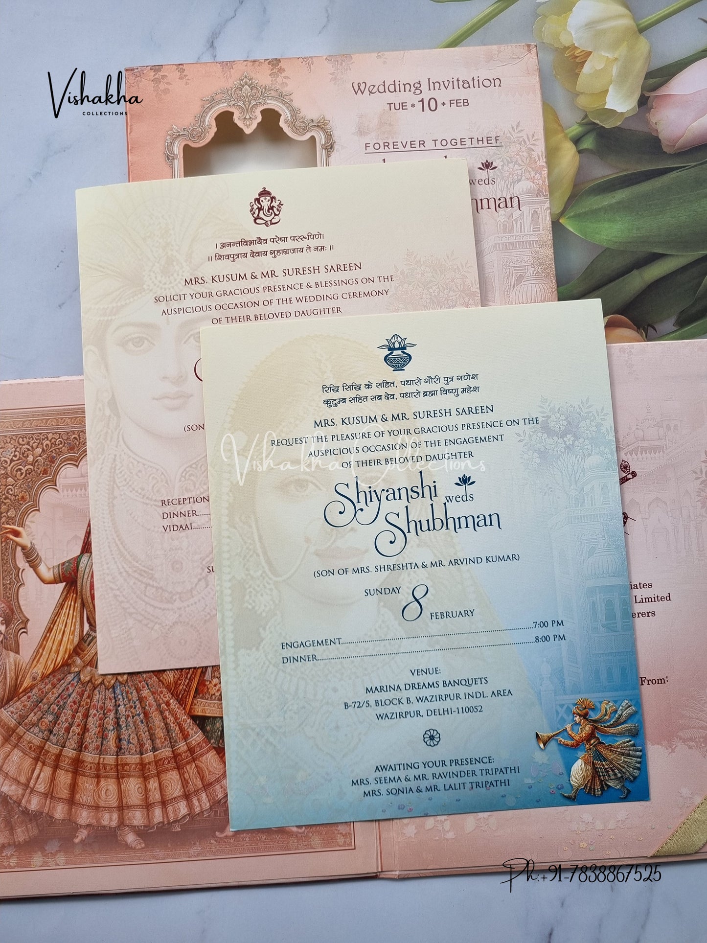 Ganesh Ji Dulah Dulhan Hindu Padded invitation Cards EJ-5018