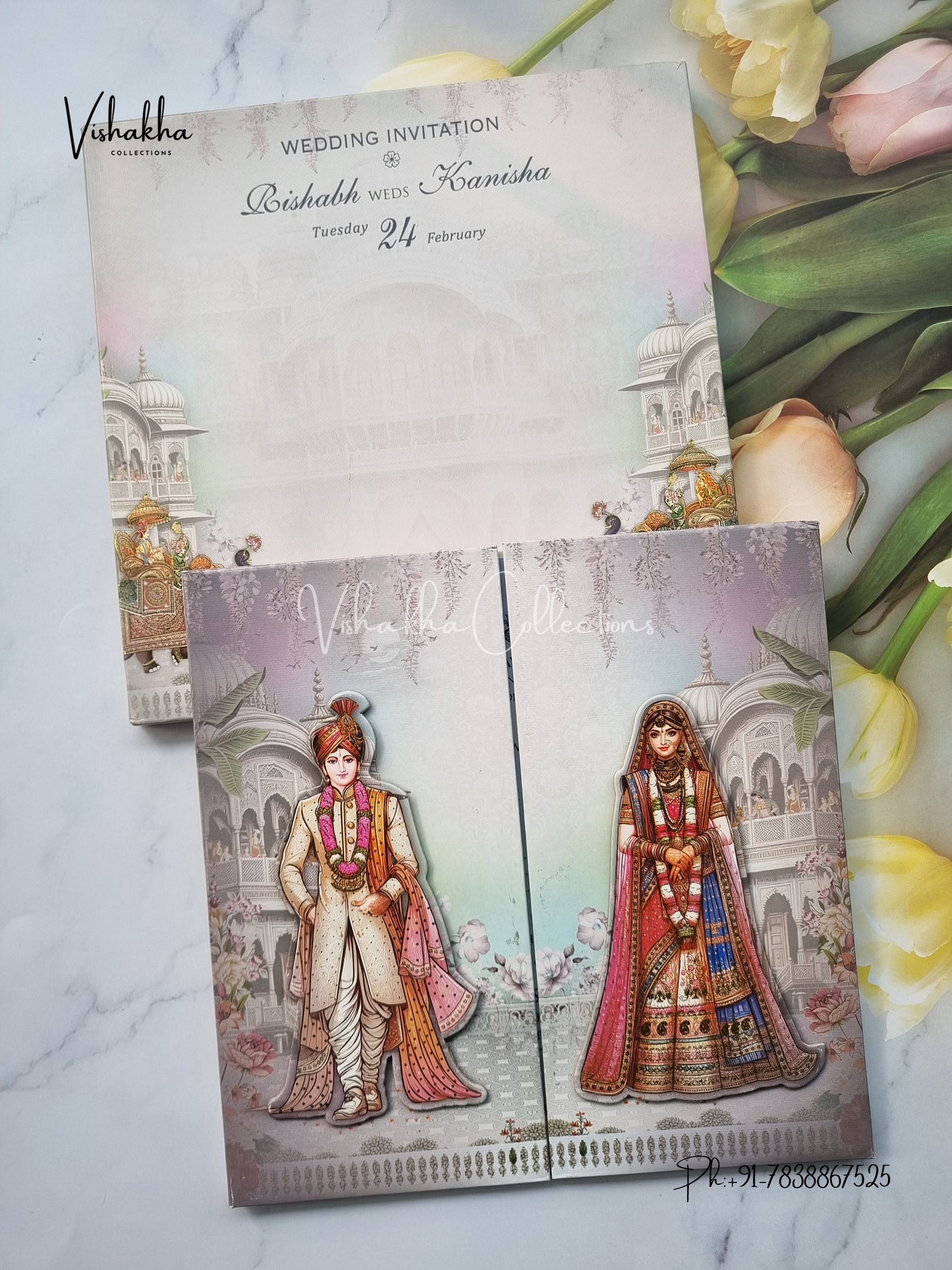 Semi Box Dulah Dulhan Double Door Hindu Sikh Padded invitation Cards EJ-5020