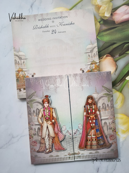 Semi Box Dulah Dulhan Double Door Hindu Sikh Padded invitation Cards EJ-5020