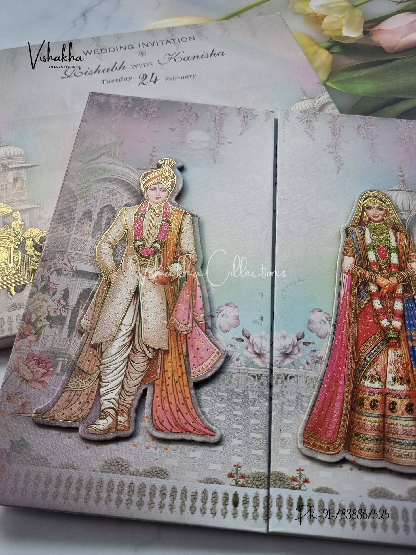 Semi Box Dulah Dulhan Double Door Hindu Sikh Padded invitation Cards EJ-5020