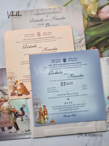 Semi Box Dulah Dulhan Double Door Hindu Sikh Padded invitation Cards EJ-5020