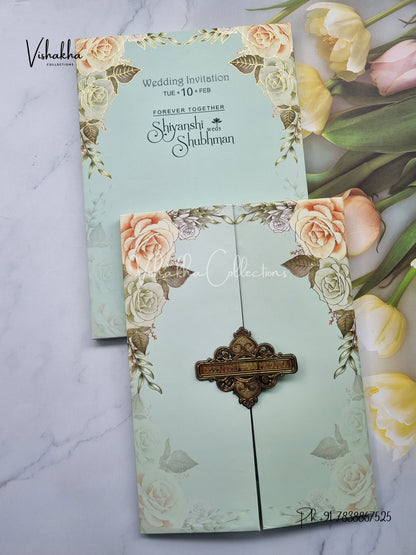 Flower Hindu Muslim Christian Sikh Padded invitation Cards EJ-5021