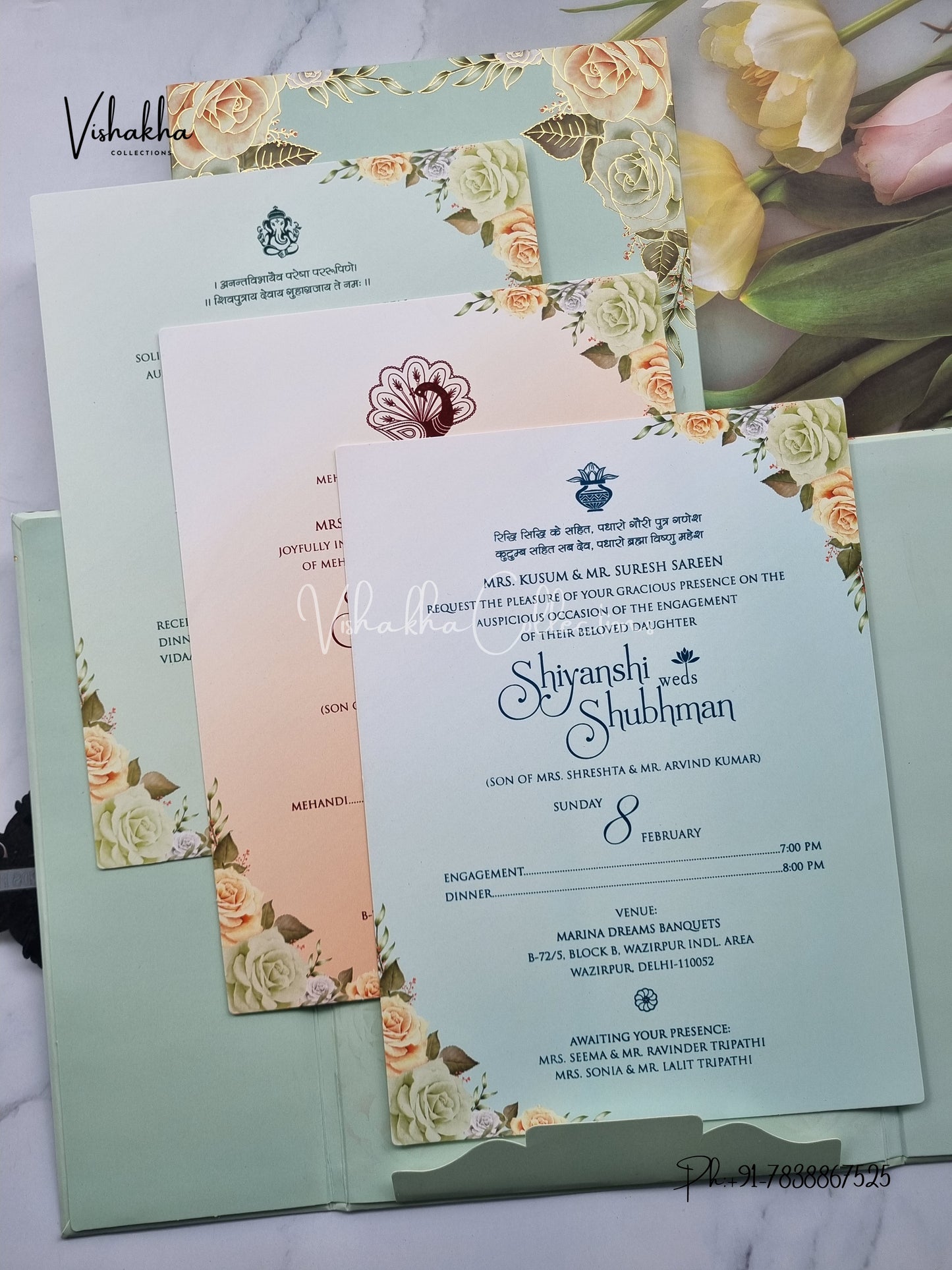 Flower Hindu Muslim Christian Sikh Padded invitation Cards EJ-5021