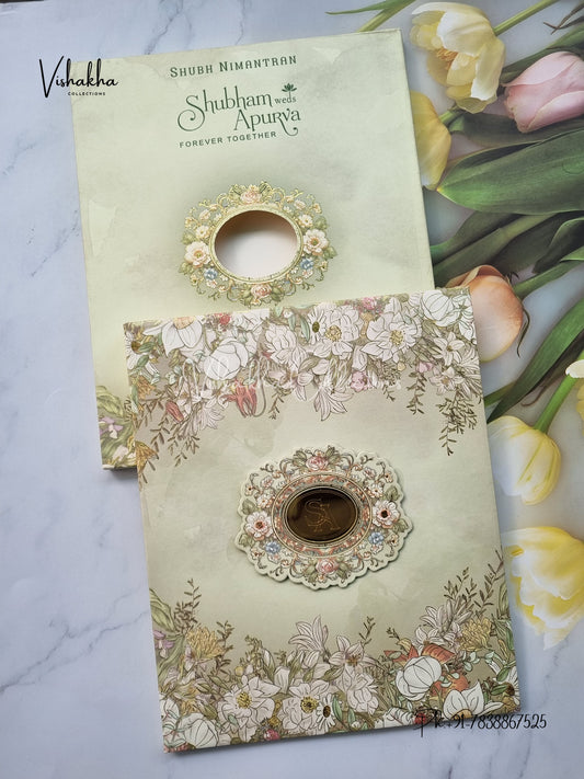 Semi Box Flower Hindu Muslim Christian Sikh Padded invitation Cards EJ-5022