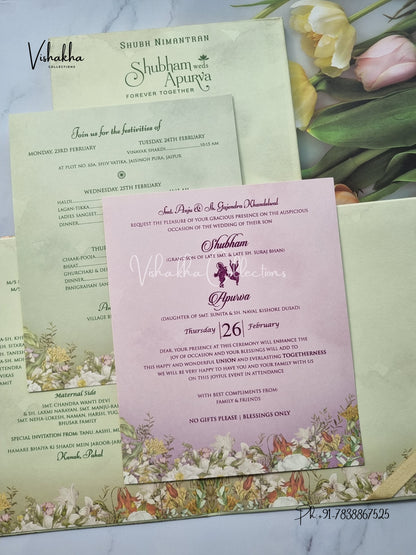 Semi Box Flower Hindu Muslim Christian Sikh Padded invitation Cards EJ-5022