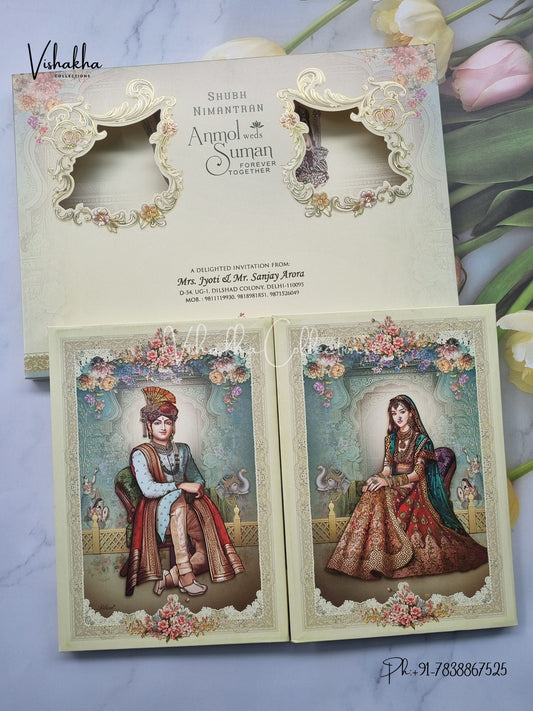 Barat Dulah Dulhan Double Door Hindu Sikh Padded invitation Cards EJ-5023