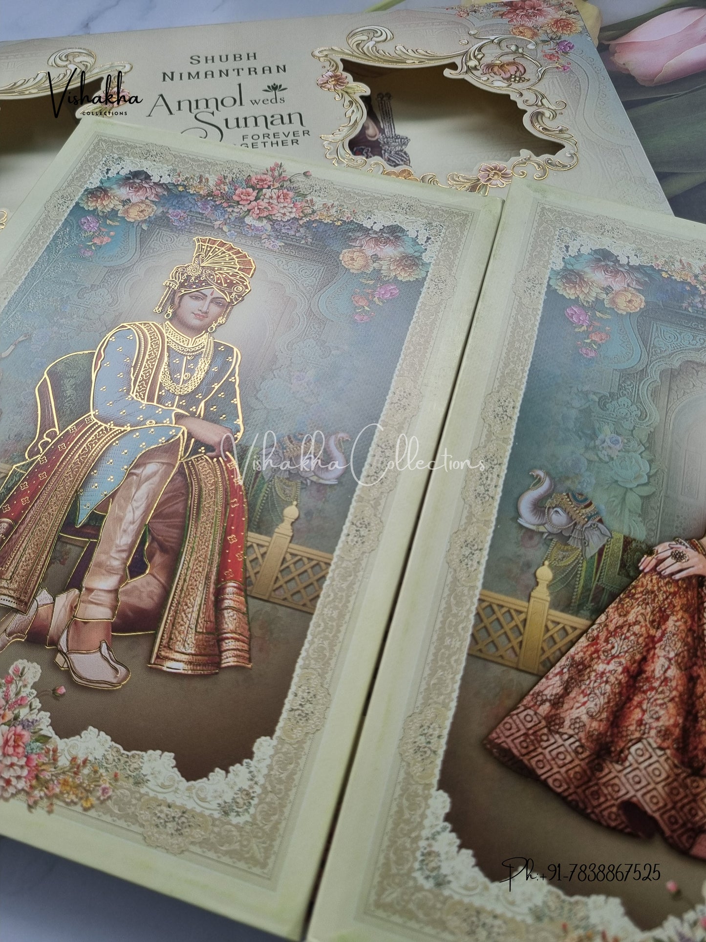 Barat Dulah Dulhan Double Door Hindu Sikh Padded invitation Cards EJ-5023