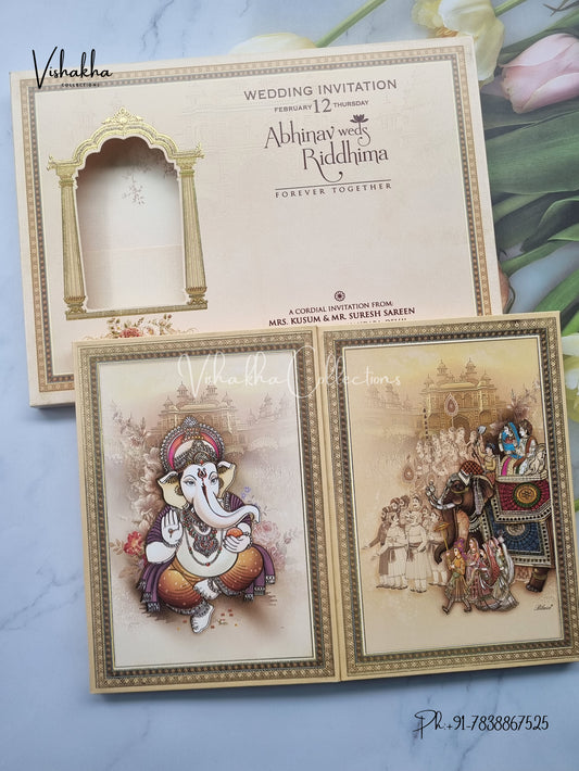 Barat Ganesh Ji Double Door Hindu Padded invitation Cards EJ-5025