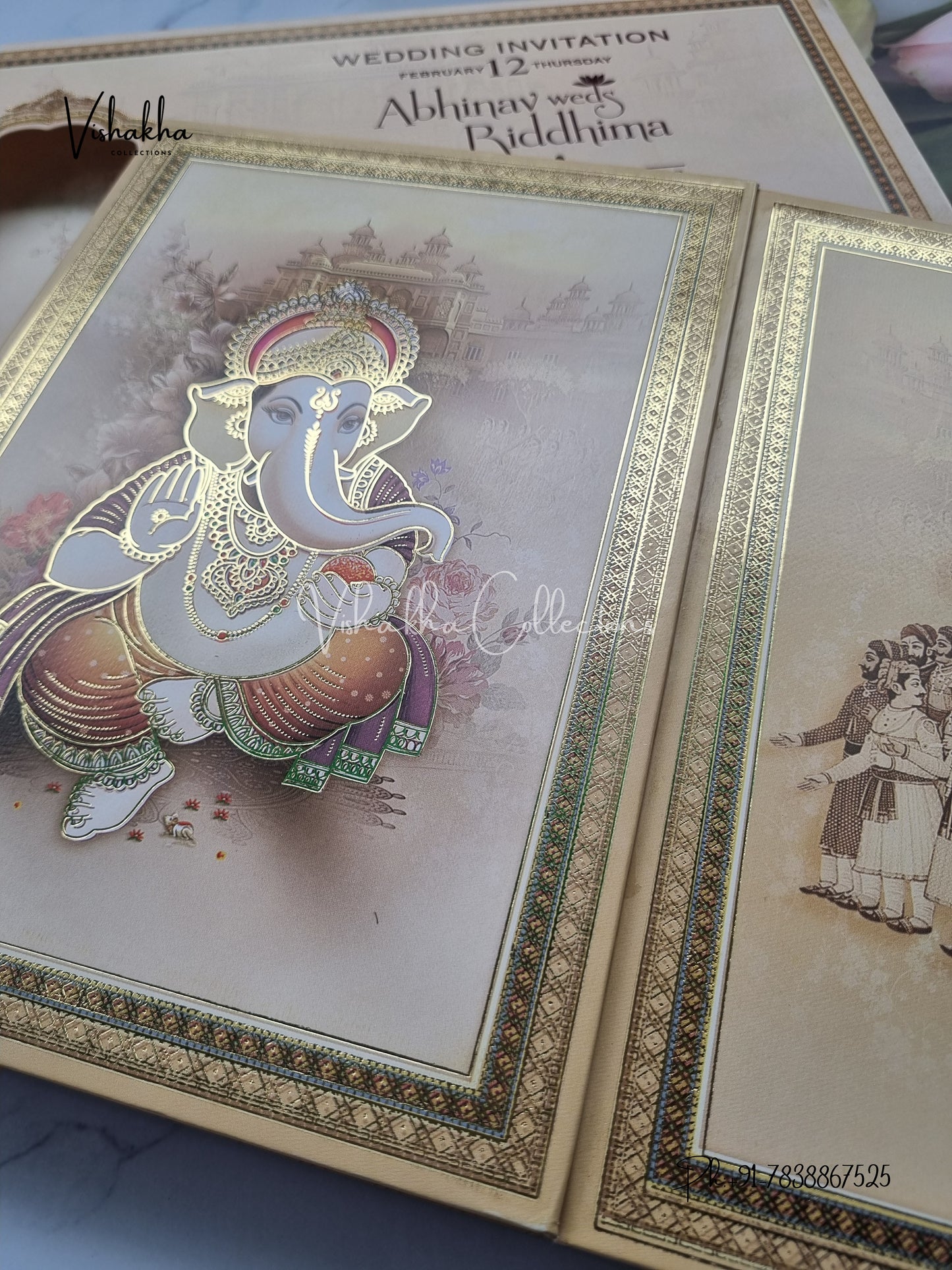 Barat Ganesh Ji Double Door Hindu Padded invitation Cards EJ-5025