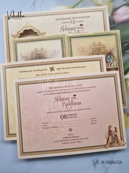 Barat Ganesh Ji Double Door Hindu Padded invitation Cards EJ-5025