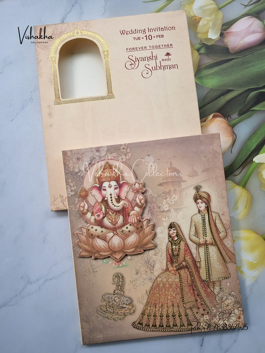 Ganesh Ji Dulah Dulhan Hindu Padded invitation Cards EJ-5026